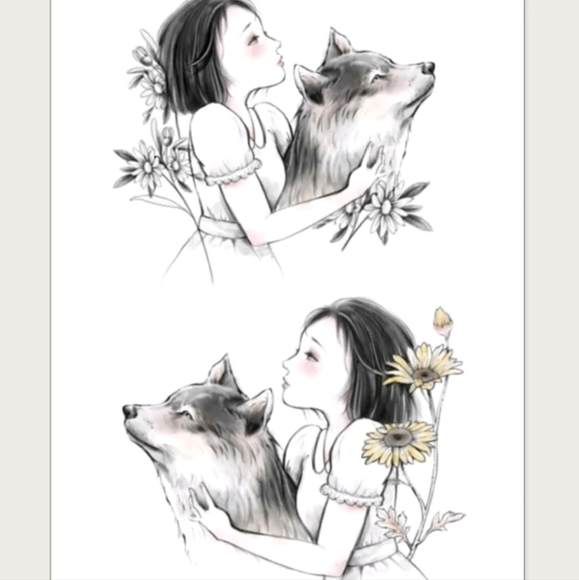 🍉5 for $25* Wolf & Girl Temporary Tattoos - Picture 2 of 4